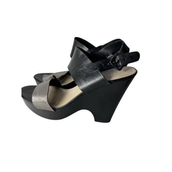 Franco Sarto Georgette Sandals Wedge Heel Open Toe Black Leather Womens US 7.5M - Picture 4 of 9